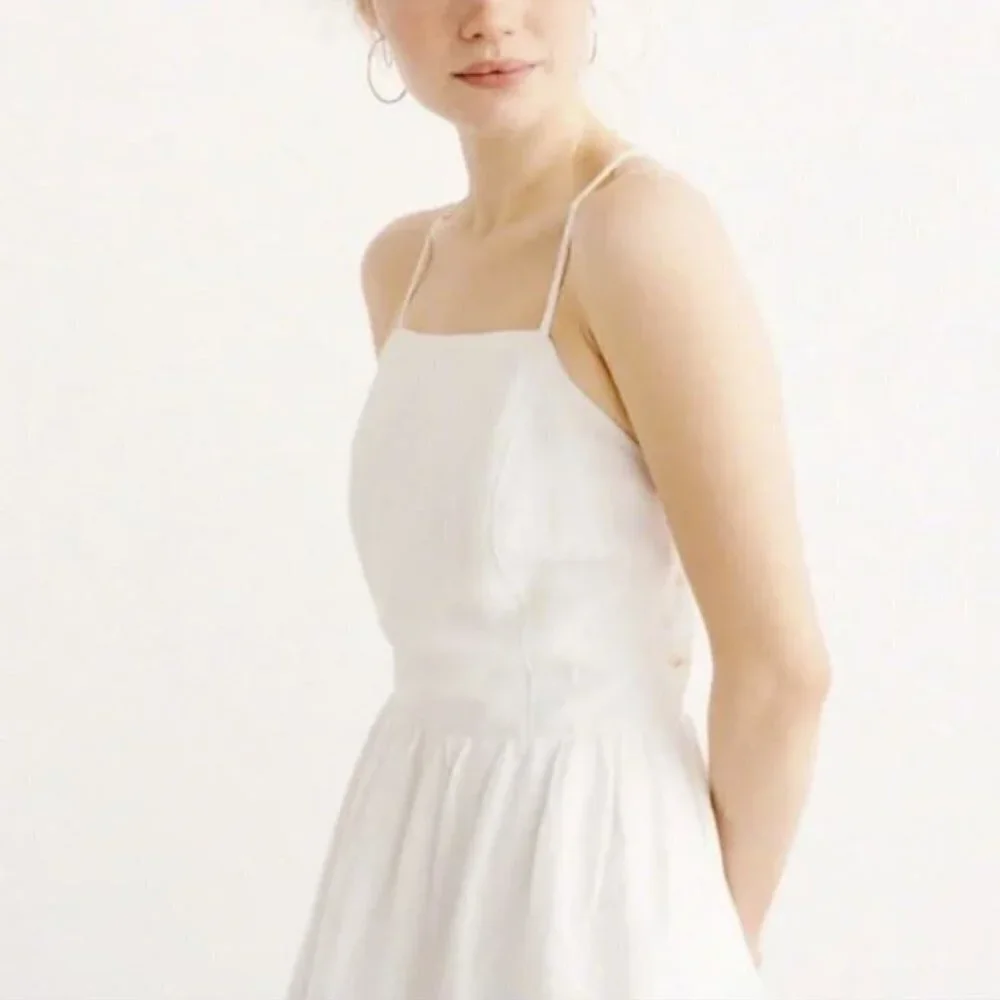 Abercrombie & Fitch Linen White Tank Button Side Midi Dress Size Small Tall